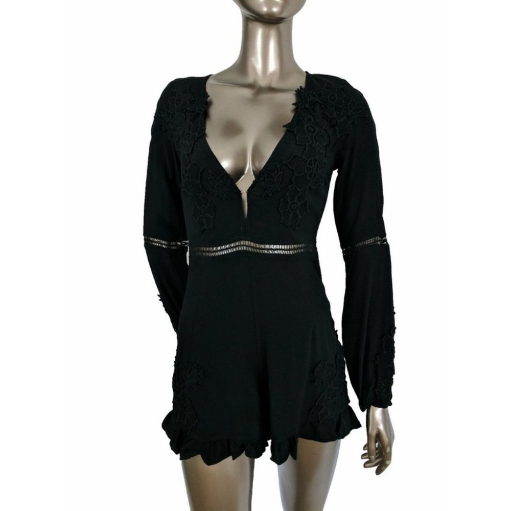 For Love and Lemons Lilou Black Deep Plunge Romper